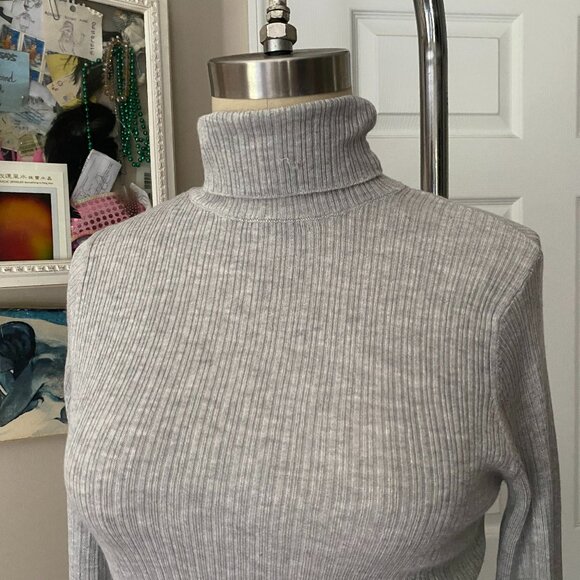 STREETWEAR SOCIETY Gray ribbed knit RETRO 1990s Turtleneck Crop Shirt *MEDIUM* - Picture 3 of 6